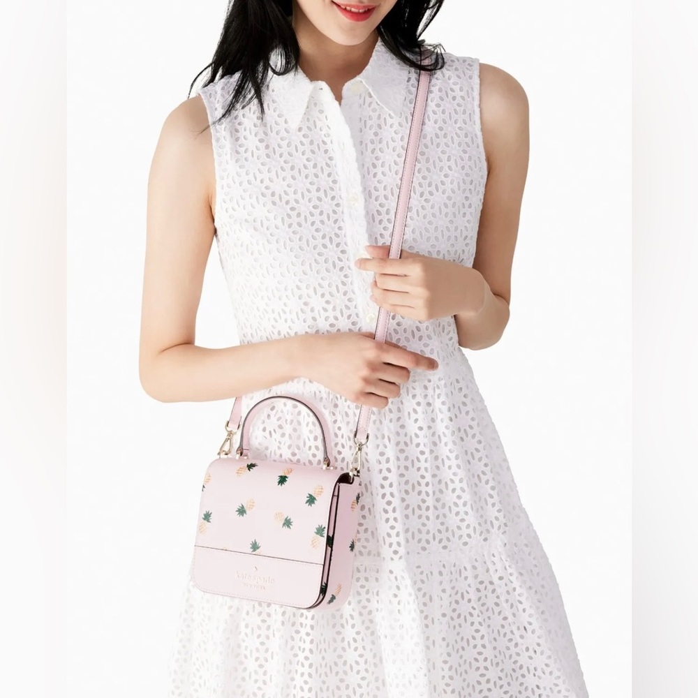 Kate Spade Staci Square Pineapple Crossbody Pink Saffiano K7629 NWT $299 MSRP FS